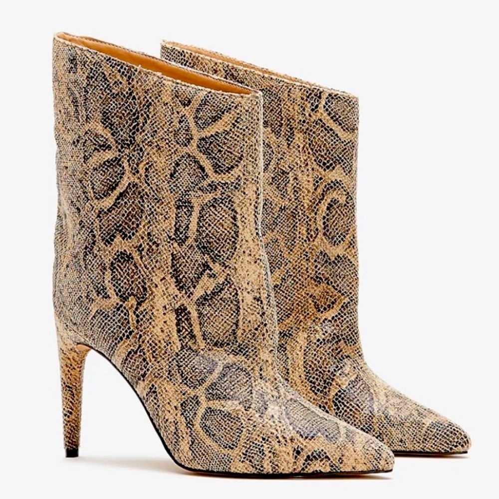 Express Textured Snake Print Booties - Tan and Black